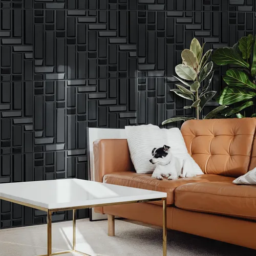 Miniatura 4 de STICKGOO Paneles de pared 3D negros para despegar y pegar, paneles de pared de PVC negro para decoración de paredes interiores, paneles de pared