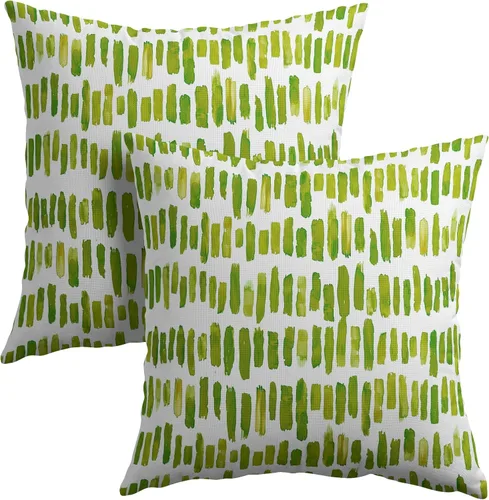 Miniatura 14 de Juego de 2 fundas de almohada de rayas negras para exteriores, 16 x 16 pulgadas, diseño geométrico de rayas abstractas, algodón y lino, cuadradas