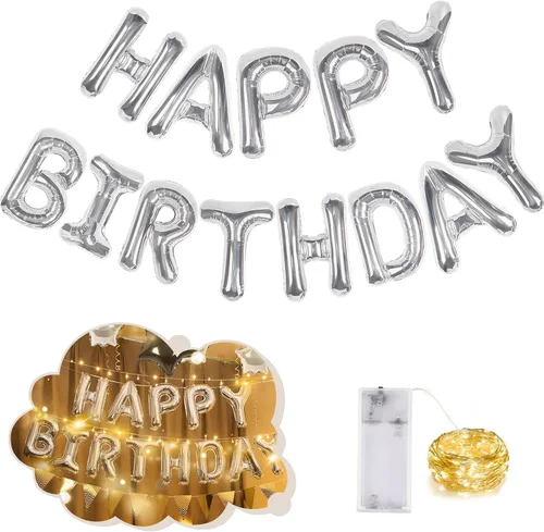 Miniatura 46 de CANREVEL Cartel de feliz cumpleaños, 13 letras de papel de aluminio de Mylar de 16 pulgadas con 12 globos de estrella, decoraciones de fiesta