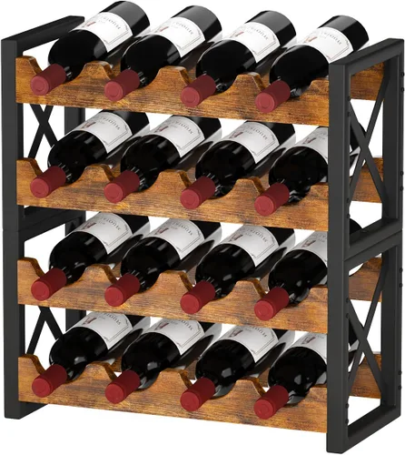 Miniatura 8 de Homeiju Estante de vino para 56 botellas, estante independiente de madera, estante de almacenamiento de vino apilable con mesa para sala de estar