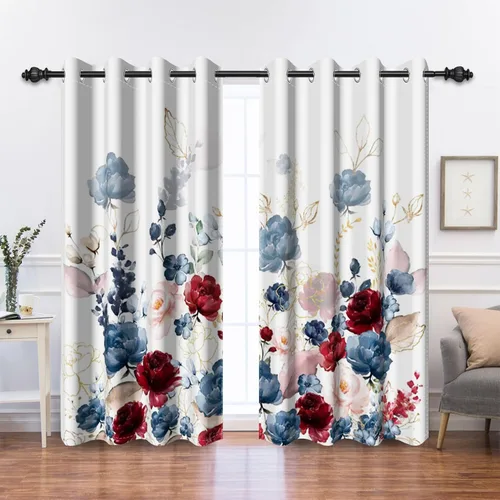 Miniatura 28 de Renaiss - Cortinas opacas florales boho, cortinas de ventana con aislamiento térmico y estampado de flores y plantas bohemias para dormitorio