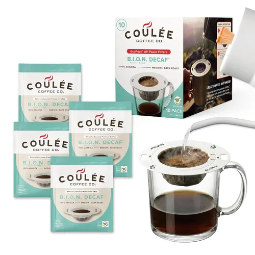 Miniatura 12 de Coulée EcoPour Coffee - Paquete variado de café para verter una sola porción, uso para acampar o viajar, compostable prellenado, todos los filtros