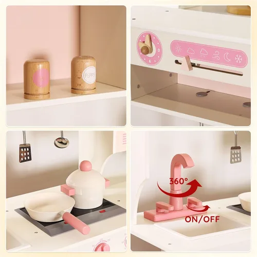 Miniatura 5 de SainSmart Jr. Cocina de Juguete para Niños, Juego de Cocina de Madera con Luces y Sonidos, Máquina de Hielo, Horno y Fregadero, Juguete de Cocina