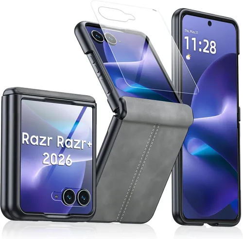 Miniatura 27 de para Samsung Galaxy Z Flip 7 Funda con protección de bisagras y protector de pantalla incorporado, funda de cuero mate de policarbonato ultradelgada