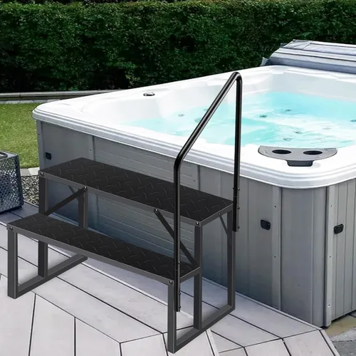 Miniatura 5 de Escaleras de bañera de hidromasaje con pasamanos, escalera de piscina de 2 escalones sobre el suelo, escaleras antideslizantes para caravana