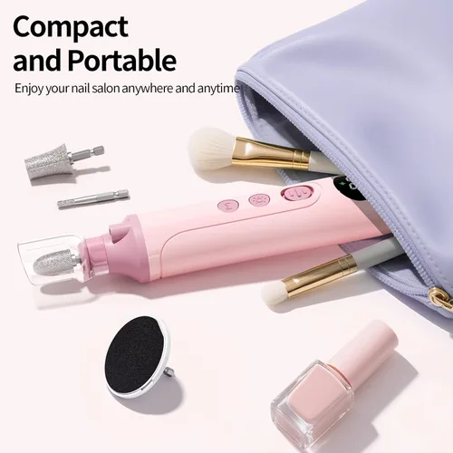 Miniatura 9 de Ccigedy Taladro eléctrico de uñas, lijadora profesional inalámbrica con pantalla LCD y lámpara, amoladora de uñas recargable para mujeres, kit