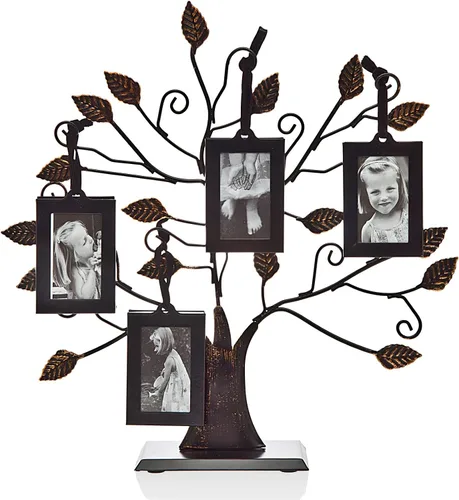 Miniatura 6 de Klikel Bronce Árbol genealógico de la vida Centerpiece pantalla con 4 marcos de foto colgantes, 13 pulgadas de ancho, mediano
