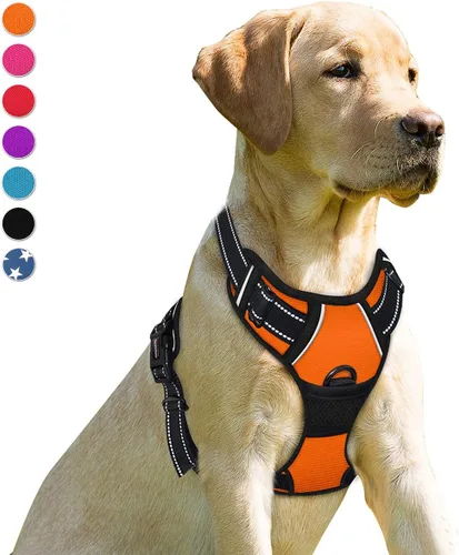 Miniatura 21 de BARKBAY Arnés sin tirones para perro, clip frontal, resistente, reflectante, mango de fácil control para pasear perros grandes (negro, L)