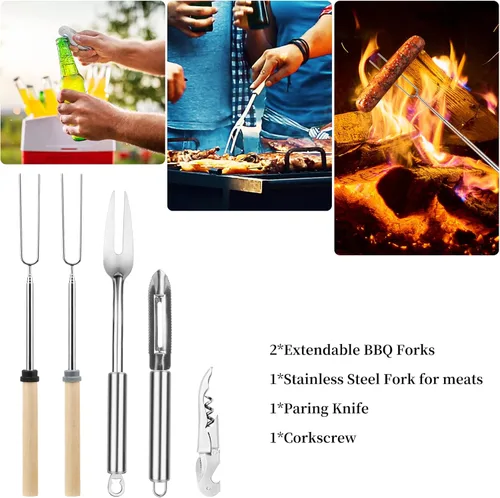 Miniatura 4 de Juego de utensilios de cocina para acampar, herramientas de parrilla de acero inoxidable, equipo y accesorios de utensilios de cocina para barbacoa