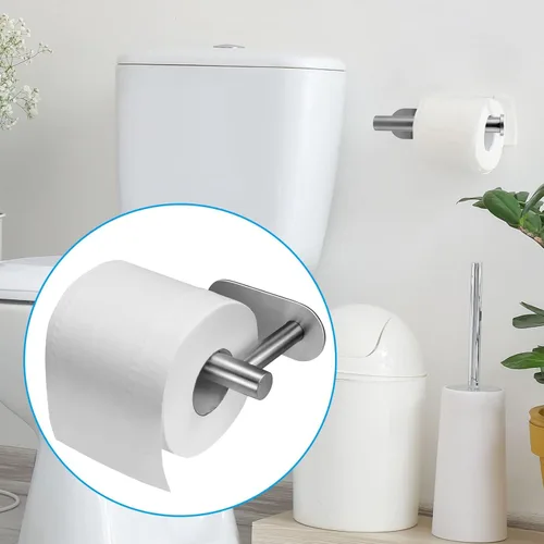 Miniatura 2 de Soporte para papel higiénico autoadhesivo, sin taladrar, para baño, baño, baño, soporte de pared, acero inoxidable (níquel cepillado)