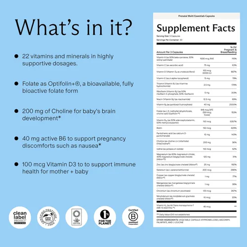 Miniatura 2 de Needed. Multivitamínico para prenatal Cápsula prenatal Multi Essentials - Embarazo, Lactancia, Posparto Formulado por expertos y probado por