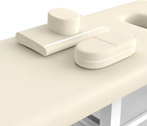 Miniatura 7 de pouseayar Mesa de masaje estacionaria ancha gris beige con respaldo para mesa de tratamiento, mesa de terapia física, cama facial de spa, marco