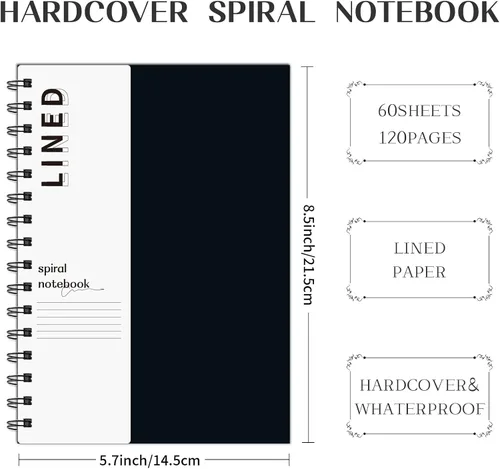 Miniatura 24 de Cuaderno grande en espiral rayado - Paquete de 4 cuadernos rayados de 8.5" x 11" con tapa dura de 7mm, cuaderno de 120 páginas, papel grueso de 100