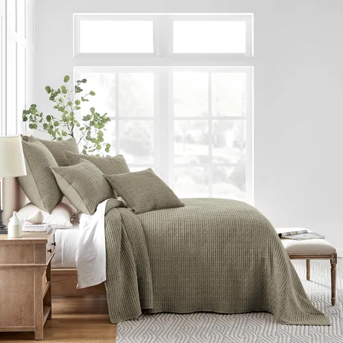 Miniatura 2 de Levtex Home Mills Waffle - Juego de colcha acolchada tamaño matrimonial, algodón de punto gofre, color gris pardo, colcha de 100 x 104 pulgadas