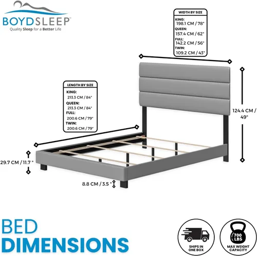 Miniatura 2 de Boyd Sleep Napoli - Marco de cama plataforma de cuero vegano gris tamaño King totalmente tapizado con cabecero ajustable - Se requiere somier