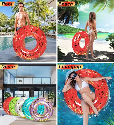 Miniatura 3 de POZA Flotador de Tubo Inflable para Piscina – Anillo de natación de confeti brillante, Tubo Inflable de Servicio Pesado Resistente a los Rayos UV