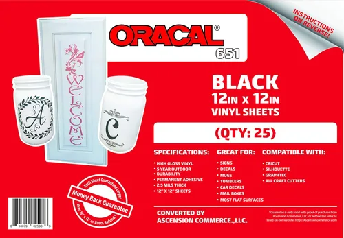 Miniatura 2 de Oracal 651 - Vinilo adhesivo negro para Cricut, Silhouette, Cameo, cortadores de manualidades, impresoras y calcomanías, hojas de 12 x 12 pulgadas