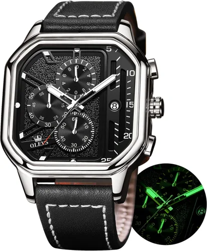 Miniatura 16 de OLEVS Relojes cuadrados para hombre, cronógrafo de cuero marrón, reloj de negocios de moda, luminoso, impermeable, relojes de pulsera casuales