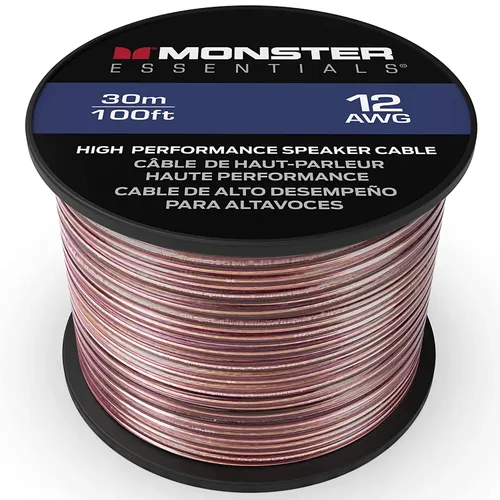 Monster XP - Cable de altavoz calibre 12, carrete de 100 pies, cable de audio de aluminio revestido de cobre (CCA) con marcas de polaridad, para