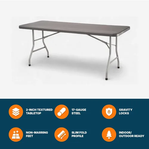 Miniatura 8 de OEF Furnishings OEFBT Series Mesa plegable rectangular de grado comercial, diseño de resina moldeada por soplado de alta resistencia con marco