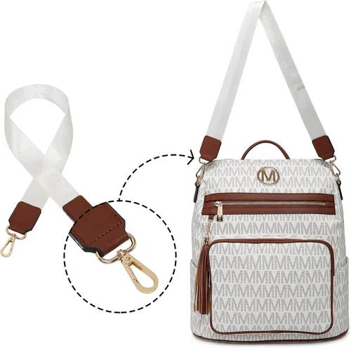Miniatura 45 de MKP COLLECTION Mochila de moda para mujer, bolsa convertible grande para mujer, mochila de viaje, bolsa de hombro, juego de 2 piezas con borla, Beige