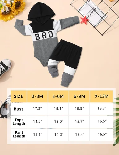 Miniatura 6 de Ropa de bebé niño de manga larga, sudadera con capucha con estampado de letras + pantalones de retazos, 2 piezas, trajes de otoño e invierno