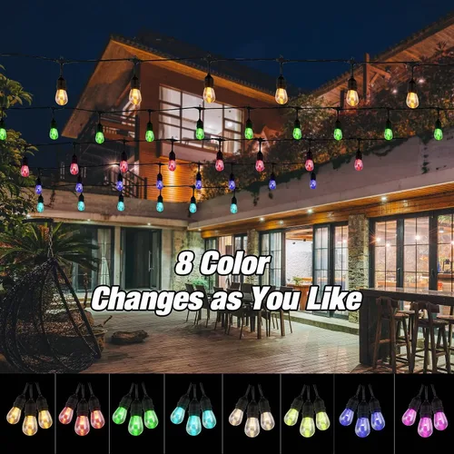 Miniatura 3 de Auroraworld Guirnalda de luces RGB para exteriores, 96 pies, regulables, cambio de color, impermeable, luces LED para patio con control remoto, 30