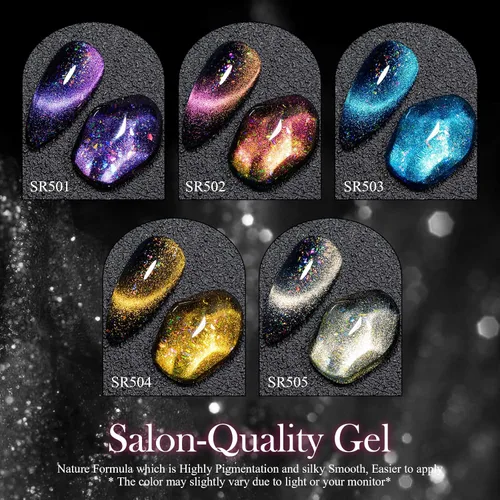 Miniatura 4 de MEET ACROSS Colorful Clouds - Juego de esmaltes de uñas de gel de ojo de gato, kit de manicura con luz LED UV, 6 colores con barra magnética