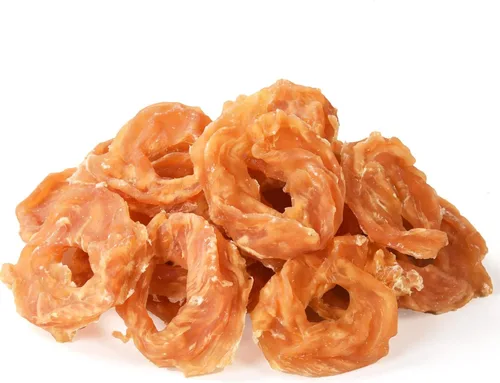 Golosinas para perros Pawmate, anillos de pollo deshidratados, sin pellejo crudo, sin granos, pechos de pollo naturales reales, golosinas