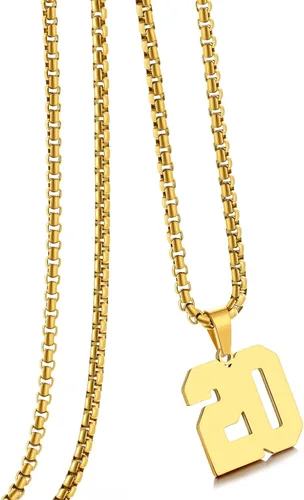 Miniatura 94 de Collar de Número Dorado para Hombre, Cadena de Acero Inoxidable con Colgante de Número para Atletas, Joyería Deportiva Personalizada para Niños