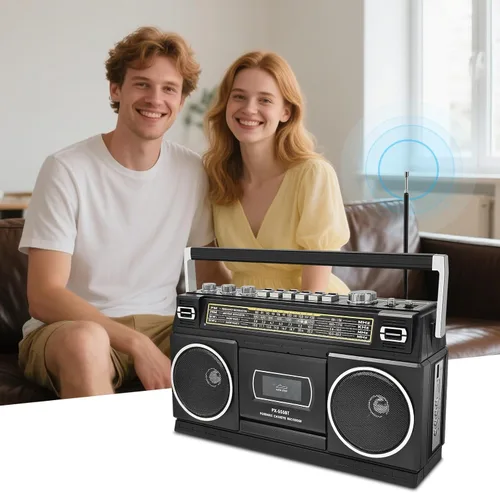 Miniatura 5 de Reproductor de casete Boombox con Bluetooth, radio AM/FM/SW y grabación a USB, sonido estéreo de 24 W, 4 modos de alimentación, estéreo retro