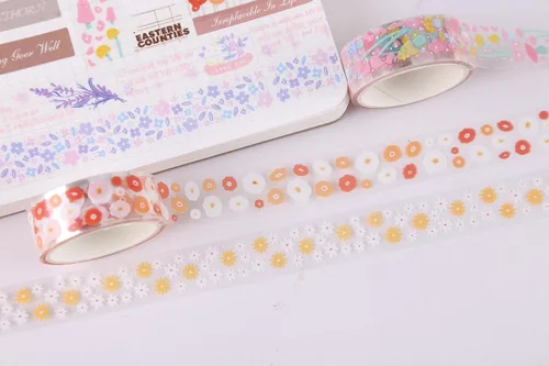 Miniatura 8 de YUBBAEX 5 rollos de juego de cinta adhesiva Washi con patrón floral PET Flores decorativas transparentes para manualidades, bricolaje, diarios