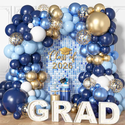 Miniatura 7 de Ouddy Life Kit de arco de guirnalda de 156 globos azules y plateados, azul marino, metálico, azul claro, plateado, blanco, confeti, para cumpleaños