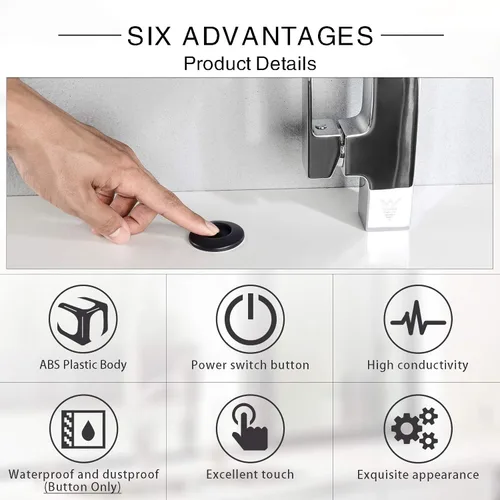 Miniatura 6 de Kit de Interruptor de Aire SinkTop para Triturador de Basura con Botón Largo, Cubierta Hecha de Latón, UL, Negro Mate