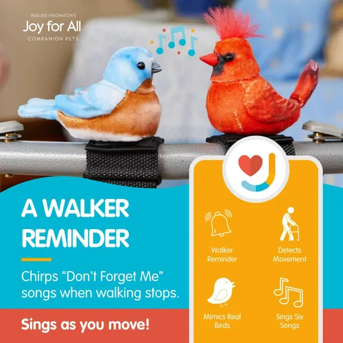 Miniatura 6 de Joy for All Walker Squawker - Pájaro animatrónico alegre para compañía y para ayudarte a recordar tu andador - Cardenal, Rojo