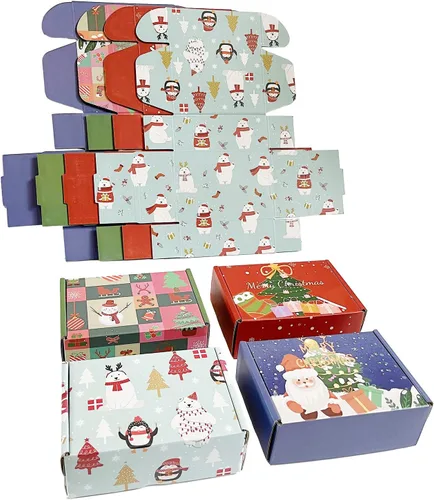 QIANF - Paquete de 20 cajas de envío pequeñas de 6 x 4 x 2 pulgadas, cajas de regalo de Navidad con tapa, cajas de correo de cartón corrugado