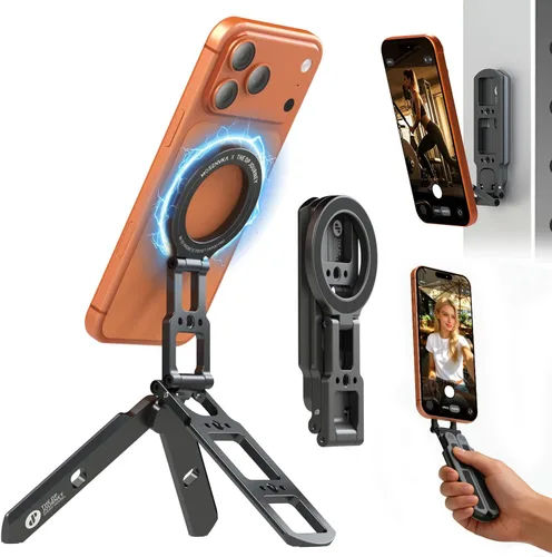 MOSENVKA Trípode Magnético Dual para Teléfono Plegable Montura Doble Magnética Soporte de Bolsillo para iPhone 16/15/14/13/12 Plus Max para iPad