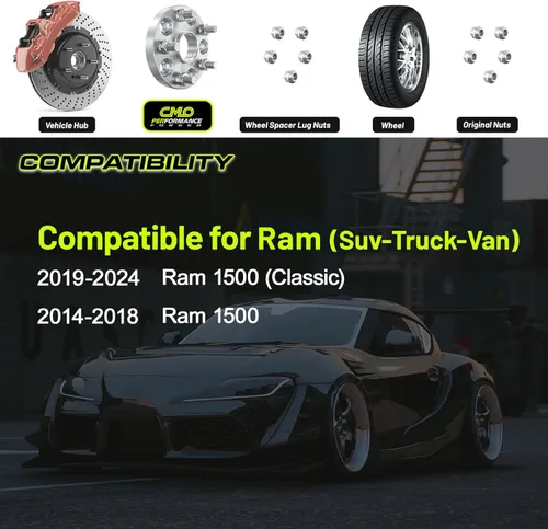 Miniatura 3 de Customadeonly Espaciadores de rueda centrados de 1 pulgada (0.984 in) sin labio 5 x 5.5 compatibles con Ram 1500 2012-2018, Ram 1500 Classic
