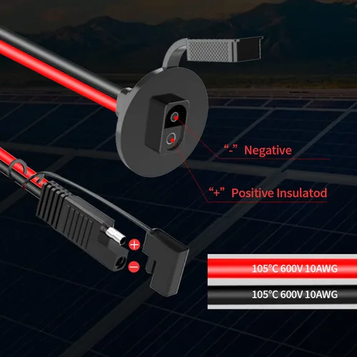 Miniatura 2 de ELFCULB Cable de Extensión de Enchufe SAE de Puerto de Pared Lateral de Alimentación 10AWG 2FT (0.6m) a Conectores SAE, con Fusible de 10A 15A 20A