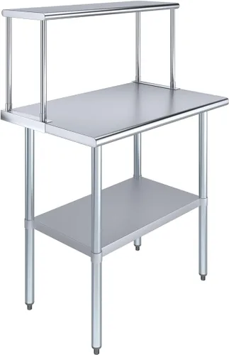 Miniatura 12 de Mesa de trabajo de acero inoxidable con estante ancho de un solo nivel Combo de mesa de preparación de cocina de metal y estantes