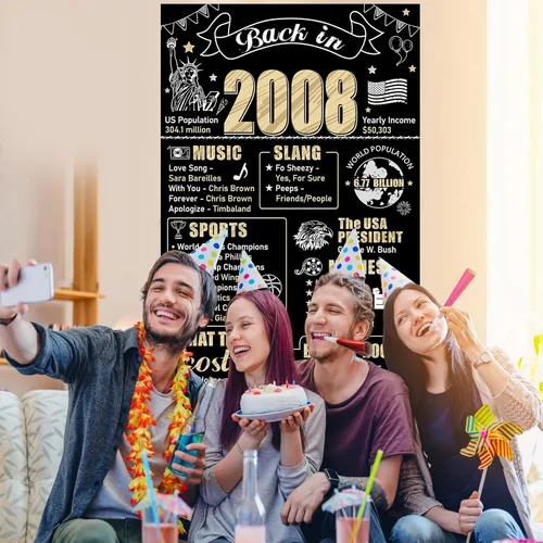Miniatura 5 de Decoraciones de cumpleaños número 18 para niños y niñas, cartel de puerta de feliz cumpleaños de 18 años, suministros de fiesta, cartel de fondo