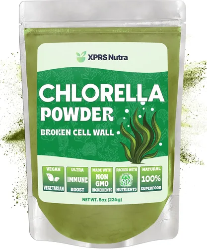 XPRS Nutra Chlorella Powder - Polvo de clorofila de pared celular rota - Clorella para la inmunidad - Proteína completa vegana (8 onzas)