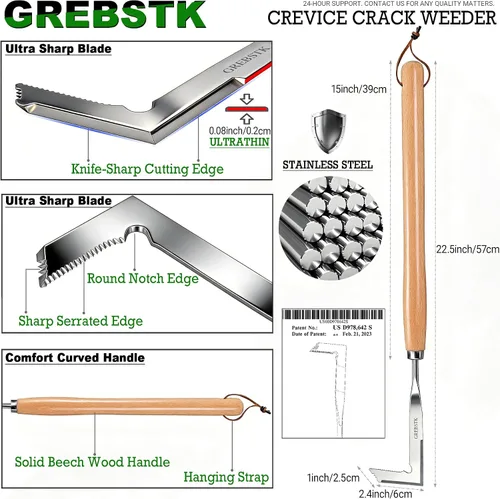 Miniatura 2 de GREBSTK - Herramienta de jardinería manual de acero inoxidable para grietas L-shaped blade, razor-sharp hardened, rust-resistant, comfortable