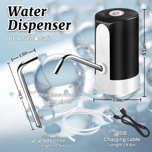 Miniatura 7 de Bomba de mesa de agua, bomba de agua eléctrica de portabilidad con cable de datos USB, bomba automática de botella de agua potable negra