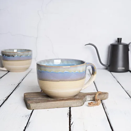 Miniatura 4 de Bosmarlin Juego de 2 tazas de café jumbo de cerámica, 23 onzas, tazones de sopa grandes con asas, aptos para lavavajillas y microondas (azul)