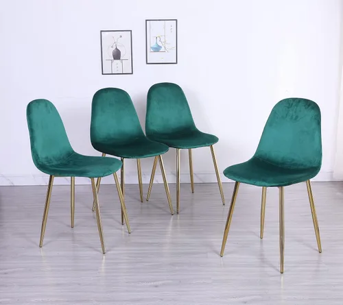 Juego de 4 sillas de comedor de terciopelo, modernas sillas de cocina verde esmeralda con patas cromadas doradas, cómodas y elegantes sillas de
