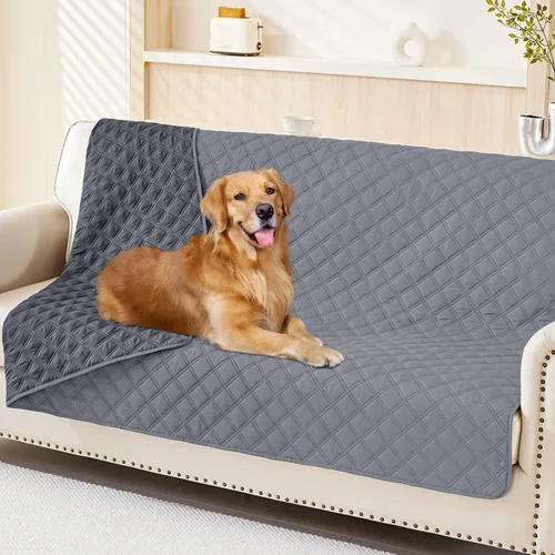 Miniatura 9 de Smiry Funda impermeable para cama de mascota, suave y lavable, para muebles, cama, sofá, reversible, a cuadros (30 x 53 pulgadas, color beige/beige)