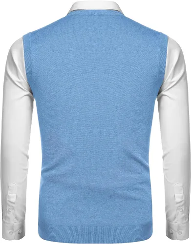 Miniatura 13 de Amussiar Suéter casual para hombre, chaleco con cuello en V, ajustado, sin mangas, suéter de punto