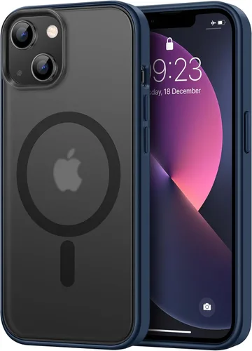 TENDLIN Funda magnética compatible con 13 fundas [compatible con MagSafe] parte trasera dura translúcida mate con parachoques de silicona suave,