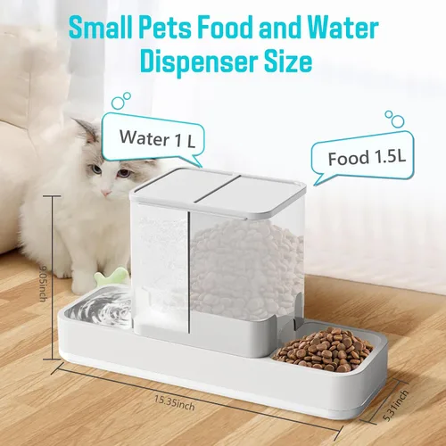 Miniatura 2 de Comedero automático para mascotas pequeñas y dispensador de agua, 2 en 1 por gravedad para gatos, gatos pequeños, medianos y pequeños, juego
